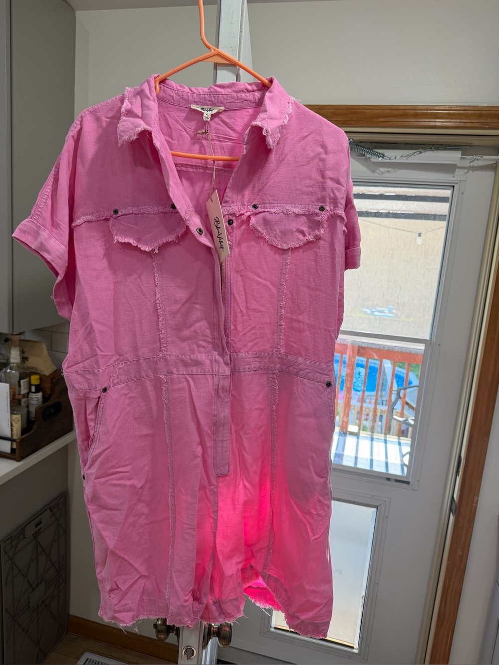 Bright Pink Short-Sleeve Utility Romper by blue velvet